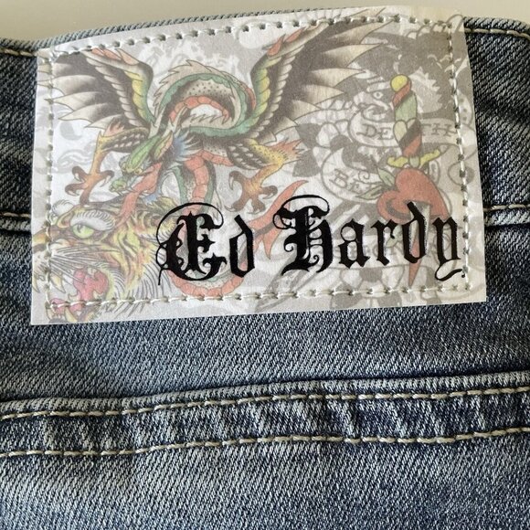 Ed Hardy Women’s Heart Eagle Embroidered Denim Cut Off Shorts Jorts Size 26 - Picture 5 of 16